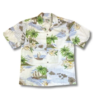 Hawaiian Shirt - Hibiscus and Canoe