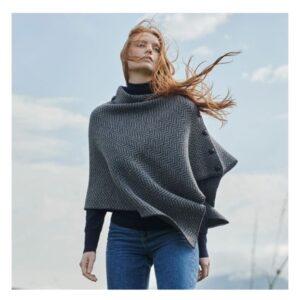 Herringbone Poncho - Derby Grey